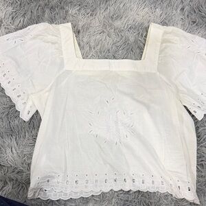 LOFT Women’s White Eyelet Square-Neck Top